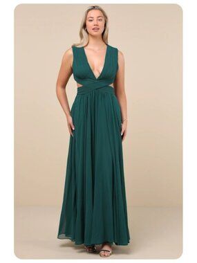 NWT Lulu’s Vivid Emerald Green Cutout Maxi Dress sz L